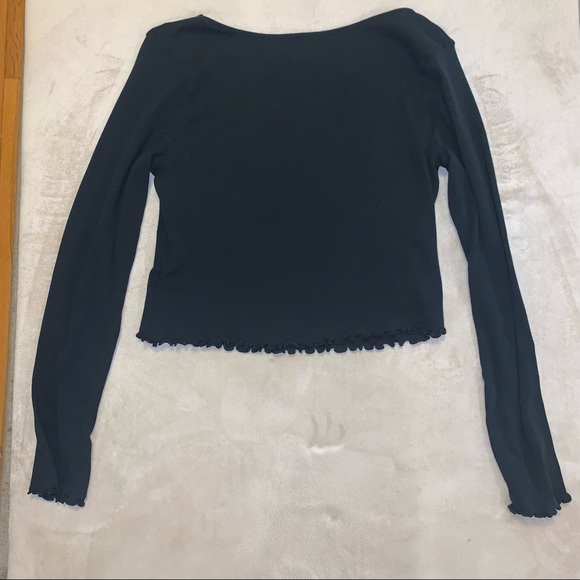 Wild Fable Black Long Sleeve Crop Top Lettuce Hem Medium - Picture 4 of 6